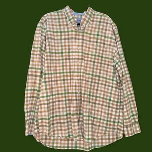 Saddlebred Vintage Oxford Men's XL Tan Green Plaid Button Down Shirt